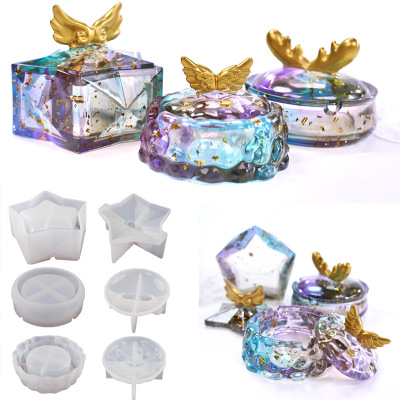 DIY Epoxy Resin Ashtray with Lid Clouds of Stars Wings Antlers Elk Storage Box Mirror Silicone Mold
