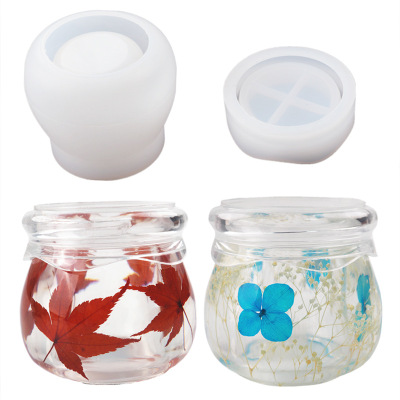 DIY Crystal Glue Epoxy Resin Pudding Cup Storage Box with Lid Jewelry Cup Silicone Mirror Mold