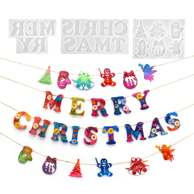 DIY Resin Epoxy Christmas Christmas Hanging Flag Letter Merry Christmas Mirror Silicone Mold