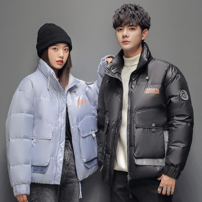 2021 Winter Thickened Short Couple Glossy down Jacket Men's and Women's Stand Collar Coat Warm down Jacket down Jacket 90 White Duck down