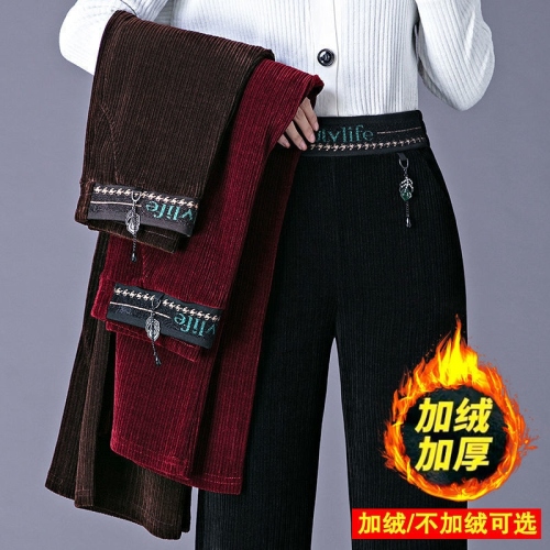 winter fleece-lined thickened chenille harem pants women‘s corduroy mom pants casual pants middle-aged and elderly wide-leg large size pants