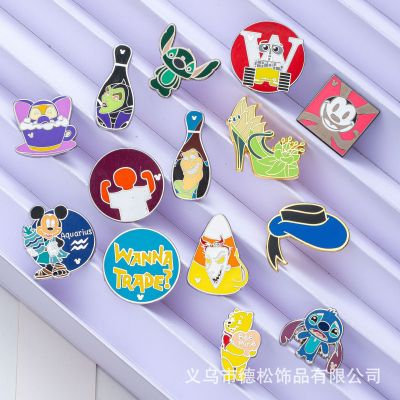 Wholesale Flat Metal Badge Clothing Accessories Spaceman Badge Cartoon Character Point Paint Butterfly Clasp Metal Brooch
