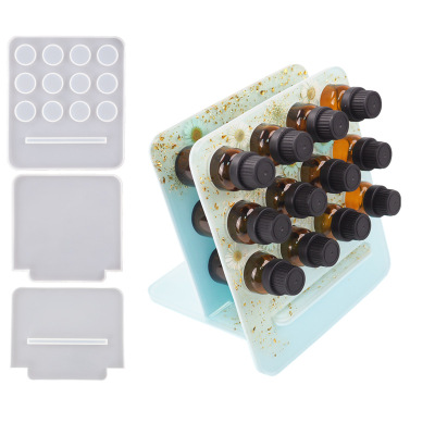 DIY Crystal Resin Epoxy Essential Oil Storage Rack Bottle Power Strip Desktop Aromatherapy Oil Holder with Hole Mirror Silicone Mold