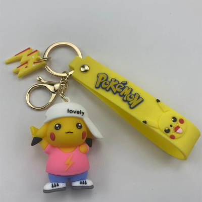 Cartoon Hat Lightning Pikachu Keychain Cute Pendant Couple PVC Flexible Glue Doll Doll Car Key Chain