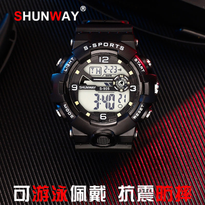 [Factory] Dazzling Black Electronic Watch Shockproof Drop-Resistant Waterproof Multi-Functional Sports Watch for Teenagers Men and Women