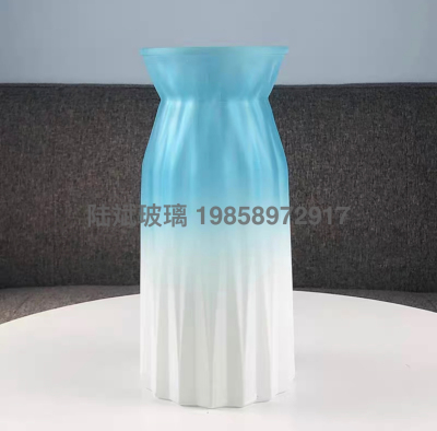Wide Mouth Glass Vase Simple Home Decoration Water Vase Two-Tone Gradient Paper Folding Vase Decorative Ornaments