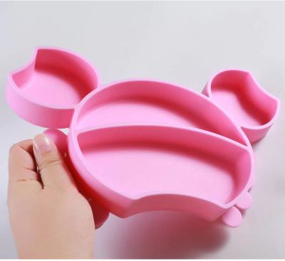 Edible Silicon Dinner Plate Cartoon Children's Tableware Integrated Crab Snack Catcher Compartment Cartoon Bowl Feeding Supplies