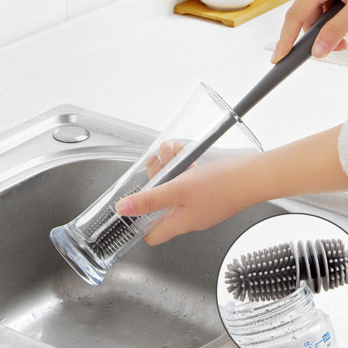 cup washing artifact no dead angle baby long handle silicone nursing bottle brush washing cup vacuum cup cleaning brush cup brush