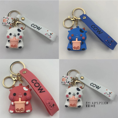 Korean Style Creative New Cartoon Cute Cow Keychain Pendant Cars and Bags Hanging Decoration Year of the Ox Small Gift 