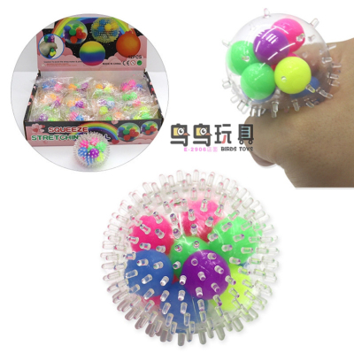 TPR Soft Rubber Transparent Colorful Ball Squeezing Toy Vent Acanthosphere Decompression Children's Toys Cross-Border Decompression Factory Wholesale