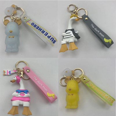 Creative Trending Fluorescent Bow Tie Bear Big Goose Key Chain PVC Flexible Glue Couple Bags Car Shape School Bag Key 