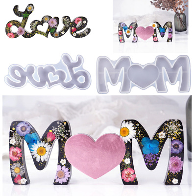 DIY Epoxy Resin Crystal Mother's Day Love Mom English Letters Holiday Love Mirror Silicone Mold