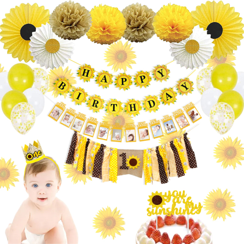 sunflower birthday set paper fan flower happy birthday photo wall year old dining chair flag birthday hat insert card