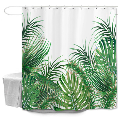 Factory Direct Supply Green Leaf Plant 3D Digital Printed Thickening Waterproof Polyester Shower Curtain Waterproof