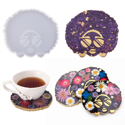 DIY Crystal Resin Epoxy Irregular Coaster Afro Glasses for Girl Coffee Cup Mat Mirror Mold