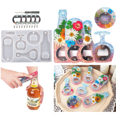 DIY Crystal Resin Epoxy Beer Wrench Bottle Opener Dried Flower Epoxy Mirror Silicone Mold Resin