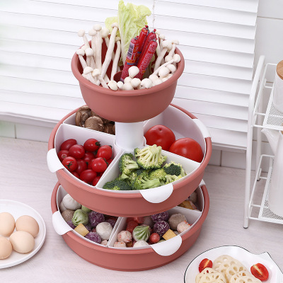 Multi-Functional Large Double-Layer Home Creative New Rotating Hot Pot Platter Plastic Triangle Hot Pot Platter Drain Basket