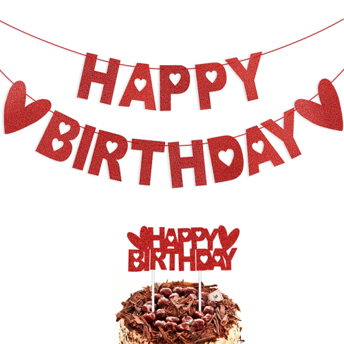 birthday decoration love happy birthday red glitter garland cake card insertion