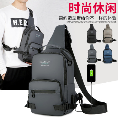 New Men's Chest Pack USB Smart Interface Multi-Compartment Business Shoulder Handbag