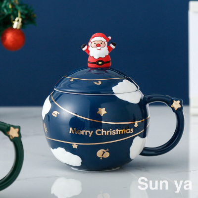 Good-looking Christmas Gift Ceramic Cup Cute Santa Claus Mug with Cover with Spoon Coffee Cup Gift Cup