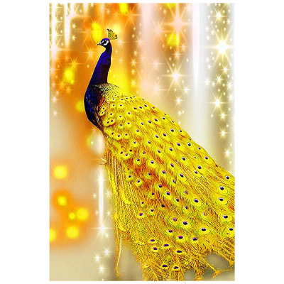 New Diamond Painting Golden Peacock Full Diamond DIY Foreign Trade New Home Decoration Painting 5D Stick-on Crystals Cross-Border Supply
