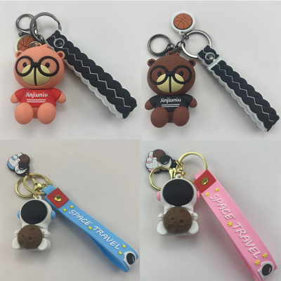 Creative Cartoon PVC Three-Dimensional Big Glasses Bear Astronaut Keychain Men and Women Couple Small Gift Crane Machine