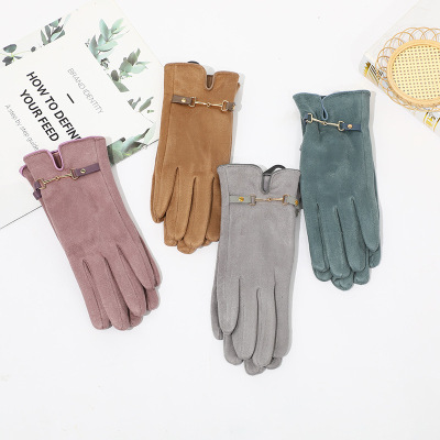 Autumn and Winter Finger Gloves Spot Universal Satin Open Finger Winter Brown Solid Color Wedding Warm Gloves