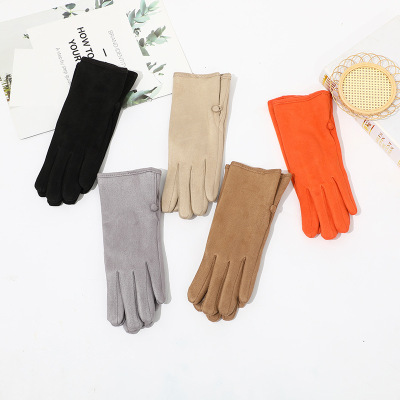 Winter Solid Color Finger Gloves Order Printed Brown Warm Mobile Phone Winter Chinese Style Universal Gloves