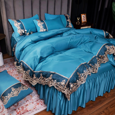 Washed Silk Four-Piece Set Lace Embroidery Bed Skirt Bed Sheet Tencel Bedding Spring and Summer New