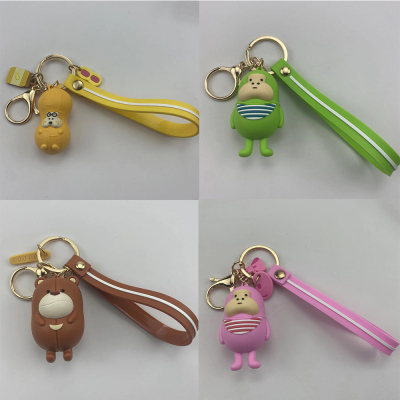New Cartoon Douyin Same Style Bean Bear Series Keychain Men's and Women's PVC Flexible Glue Small Pendant Couple 