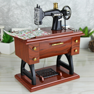 Factory Direct Sales Wholesale Imitation Wooden Vintage Sewing Machine Music Box Mother's Day Gift Music Box Crafts Ornaments