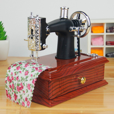 Factory Direct Sales Mixed Batch Stall Products Imitation Wooden Vintage Small Sewing Machine Music Box Creative Decoration Music Box