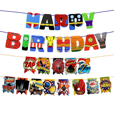 Hero Birthday Party Hanging Flag Avengers Banner Latte Art Party Decoration Supplies