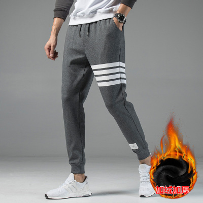 Pants Men's Korean-Style Trendy Casual Pants Fleece-Lined Thick Track Pants Men's Ankle-Tied Sweatpants Men's Striped Sports Pants