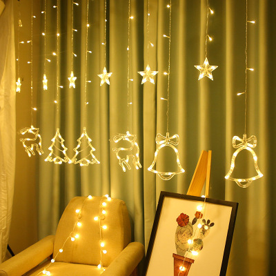 LED Curtain Light Christmas Holiday Room Ornamental Festoon Lamp Creative Deer Bell Christmas Tree Curtain Lighting Chain Wholesale