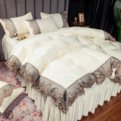 Washed Silk Four-Piece Set Lace Embroidery Bed Skirt Bed Sheet Tencel Bedding Spring and Summer New