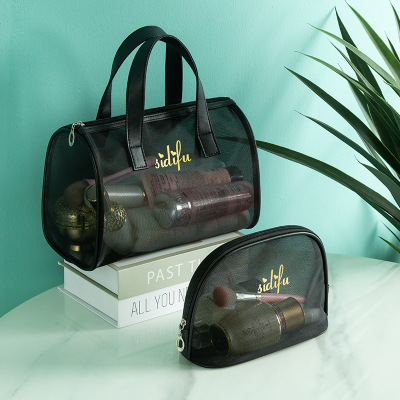 New Mesh Handbag Wash Makeup Travel Buggy Bag Transparent Bath Swim Bag Mesh Breathable Three-Piece Set