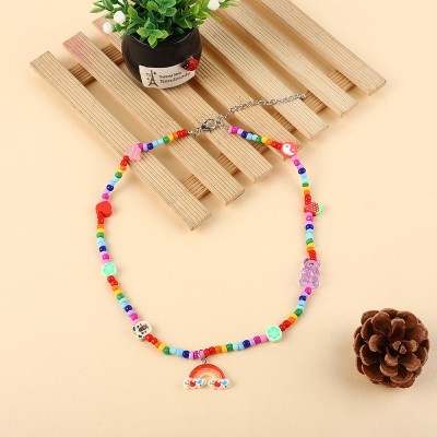 Korean Style Cartoon Cute Girl Necklace Creative Fashion Candy Color Love Mix Rainbow Pendant Clavicle Chain