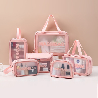 New Transparent Cosmetic Bag Six-Piece PVC Wash Bag Bath Swimming Beach Bag Internet Celebrity Pu Frosted Bag