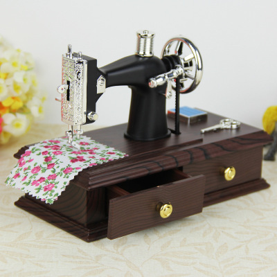 Imitation Wooden Vintage Home Furnishings Sewing Machine Music Box Sky City Music Box Crafts Ornaments Can Be Customized