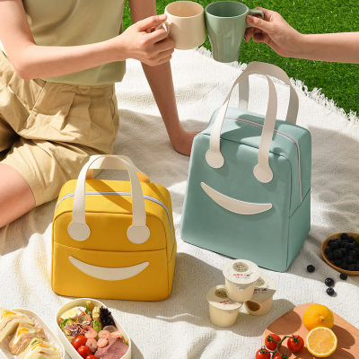 Korean Style Happy Smiley Face Insulated Bag Thick Aluminum Foil Lunch Box Bag Portable Large Capacity Insulated Freezer Bag Lunch Box