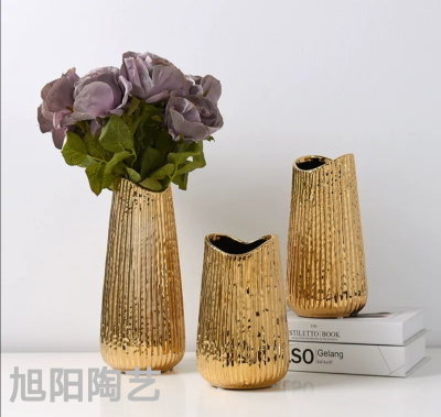 Gold Plating Ceramic Vase Dried Flower Hydroponic Flower Arrangement Vase Living Room and Sample Room Decoration Home Jewelry Decoration