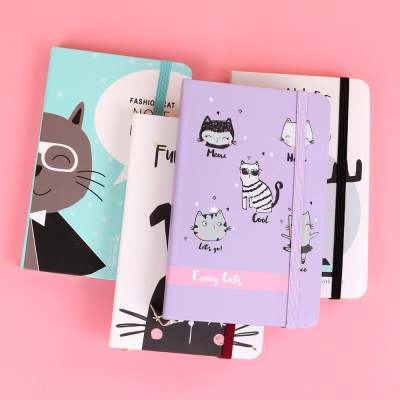 Cartoon Cat Student Diary Book Mini Notepad Gift Present Strap Pockets Notebook Portable Notebook