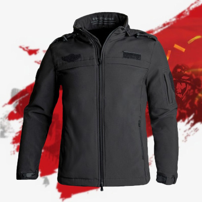 Spring, Autumn and Winter Outdoor Black with Extra Lining Special Service Men's Assault Jacket Security Duty Fleece-Lined Warm Jacket Fleece Cotton-Padded Jacket