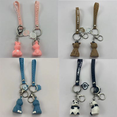 PVC Soft Rubber Geometric Section Key Unicorn Panda Puppy Koala Dinosaur Fox Pony Keychain Package Pendant