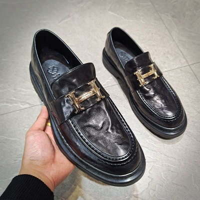 Genuine Leather Men's Shoes Black Loafers Slip-on Loafers British Business Leather Shoes Men's Casual Leather Shoes Trendy Shoes