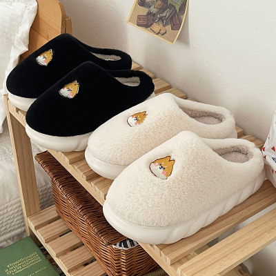 Women's Thick-Soled Height Increasing Slippers with Poop Feeling Winter Cute Warm Thickened Fleece Closed Toe Indoor Home Home Cotton Slippers