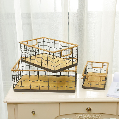 Japanese-Style Wrought Iron Storage Basket Kitchen Snacks Storage Basket Desktop Toy Storage Box Books Cosmetic Shelf