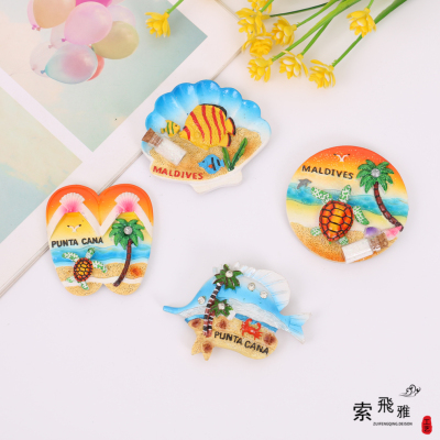 Factory Direct Sales Summer Beach Refridgerator Magnets Cartoon Cultural and Creative Gifts Refridgerator Magnets Magnet Tourist Attractions Souvenir