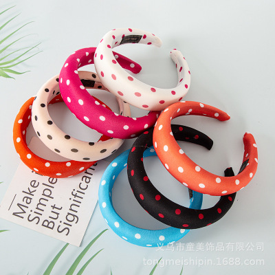 European Cross-Border Ins Creative New Milk Silk Polka Dot Sponge Headband Black Headband for Women in Stock Wholesale